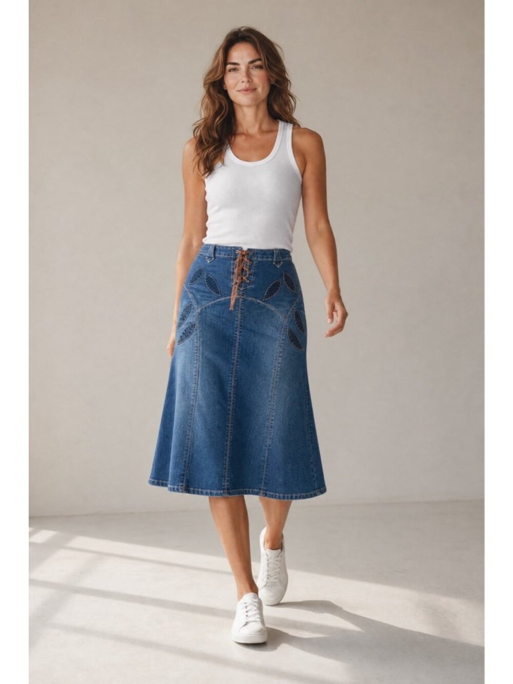 US RODEO JEANS western stretch jean skirt 7/8 midi skirt laceup front new - Picture 7 of 7